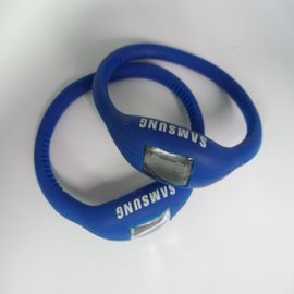 Reloj blanco/azul de la pulsera del silicón, reloj del cuarzo de los deportes con el botón ajustable del tiempo