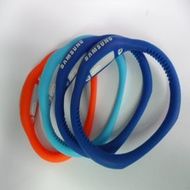 Reloj blanco/azul de la pulsera del silicón, reloj del cuarzo de los deportes con el botón ajustable del tiempo