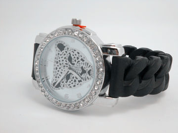 Reloj cristalino de la pulsera del silicón del leopardo rojo/negro anticorrosivo
