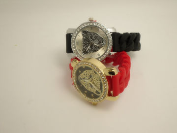 Reloj cristalino de la pulsera del silicón del leopardo rojo/negro anticorrosivo