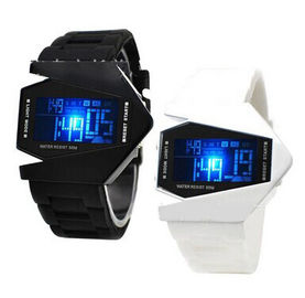 Reloj de Digitaces multifuncional formado aviones blancos y negros, reloj impermeable del LED