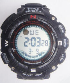 Banda multifuncional de la PU de la profundidad de la zambullida los 30m del reloj de Digitaces del sensor del estilo triple de Casio