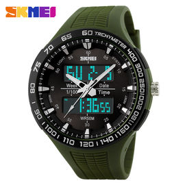 Reloj análogo-digital del dial grande del verde caqui con Japón doble Movts