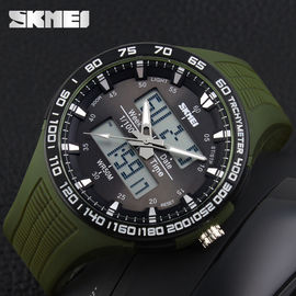 Reloj análogo-digital del dial grande del verde caqui con Japón doble Movts