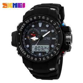 Reloj análogo-digital de la correa fuerte negra de la PU con las hebillas brillantes