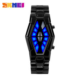 Reloj de la banda de heavy metal del estilo de los ojos de serpiente, reloj ligero azul del negocio