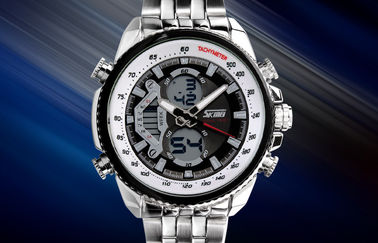 Negocio para hombre 12/24 exhibiciones del LCD del reloj de la correa del metal de la hora con el carillón por hora