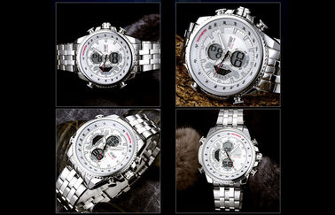 Negocio para hombre 12/24 exhibiciones del LCD del reloj de la correa del metal de la hora con el carillón por hora