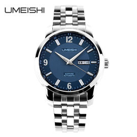 Reloj azul de la correa del metal de la cara con la semana Steeel inoxidable de la fecha