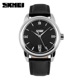 reloj auténtico resistente 5ATM Japón Movt de la correa de los hombres de la correa de cuero de la moda de agua de los 30M