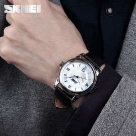 reloj auténtico resistente 5ATM Japón Movt de la correa de los hombres de la correa de cuero de la moda de agua de los 30M