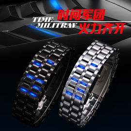 Reloj llevado azul de la pulsera de la banda de heavy metal del reloj del samurai de encargo del hierro para los hombres
