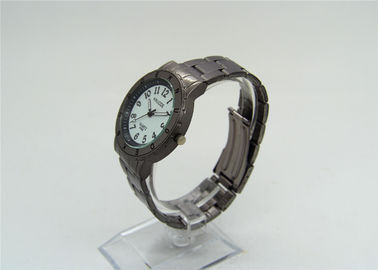 Reloj gris de la correa del metal de la pintura al óleo de la caja redonda de la aleación para la señora
