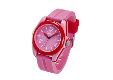 Reloj plástico electrónico del cuarzo de la prenda impermeable agradable del rojo para las muchachas modificadas para requisitos particulares