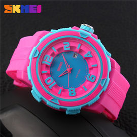 Rojo plástico colorido de la atmósfera Rose del reloj 3 del cuarzo del deporte al aire libre para la muchacha
