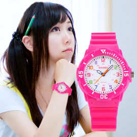 Reloj plástico rosado del cuarzo para la mujer/los niños, relojes automáticos del cuarzo