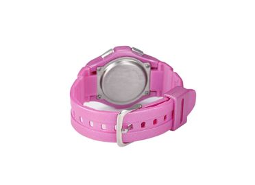 Reloj impermeable del deporte del rosa de las mujeres redondas de la PU con el reloj del regalo de la alarma del LCD
