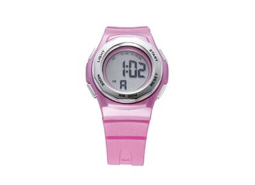 Reloj impermeable del deporte del rosa de las mujeres redondas de la PU con el reloj del regalo de la alarma del LCD