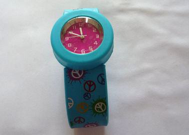 4-Color impresión azul pulsera de Gel de silicona Slap relojes ronda caso 3.6 cm (S) 4.4cm(L)