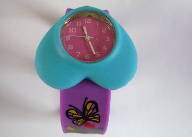 Azul corazón caso Purple Butterfly silicona Slap pulsera relojes con polvo luminoso