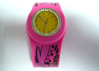 Rose Rhinestone goma silicona Slap relojes de pulsera con largo tiempo de uso para las niñas