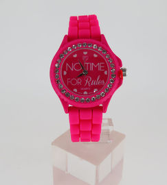 Pequeño reloj redondo de la promoción de la cara de las rosas del silicón del reloj rojo adolescente de la pulsera para las muchachas