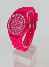 Pequeño reloj redondo de la promoción de la cara de las rosas del silicón del reloj rojo adolescente de la pulsera para las muchachas