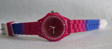 Pequeño reloj redondo de la promoción de la cara de las rosas del silicón del reloj rojo adolescente de la pulsera para las muchachas