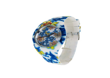 Reloj unisex resistente del cuarzo de agua del reloj de la pulsera del silicón de la impresión de la flor