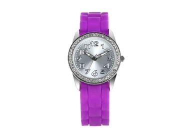 Prenda impermeable de señora Silicone Wristband Watches del diamante de la jalea, correa rosada de Hermosa