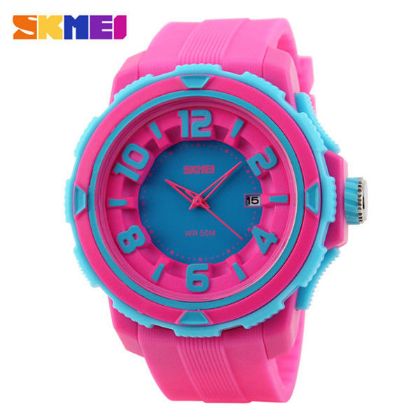 Rojo plástico colorido de la atmósfera Rose del reloj 3 del cuarzo del deporte al aire libre para la muchacha